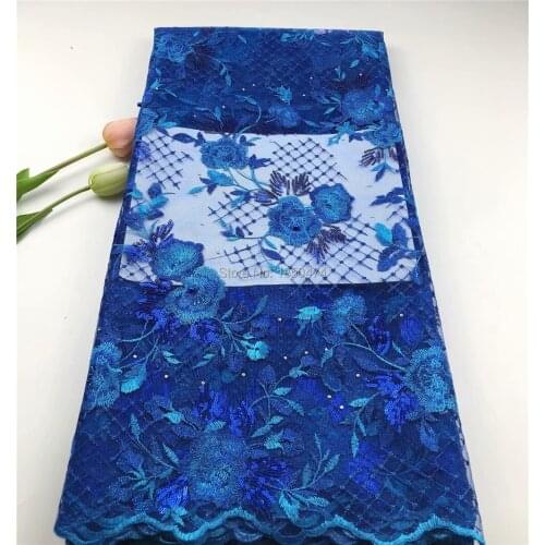 Blue African Tulle Mesh Lace Fabric For Wedding Dress 2020 High Quality French Lace Fabric Sequins Nigerian Tulle Lace Fabric HS