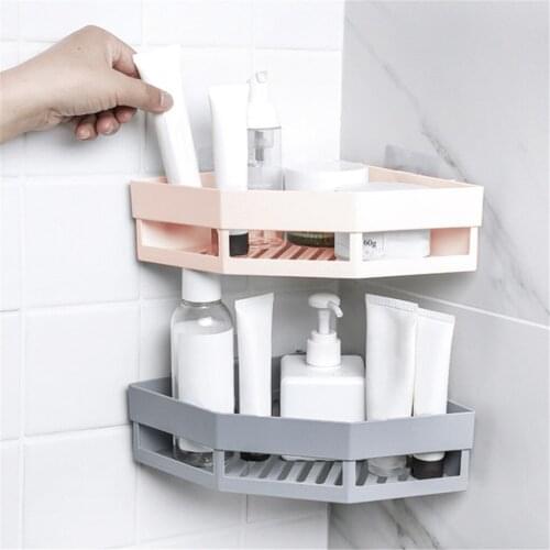 Bathroom Corner Storage Rack Holder Self Adhesive Wall Mounted Shampoo Shower Basket Washing Shelf