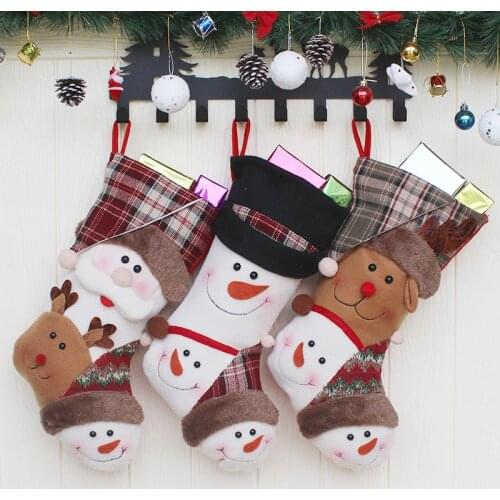 Decorations new year Christmas Stocking Gift Bag Noel Reindeer Santa Claus Snowman Socks natal Xmas Tree Candy Ornament Gifts