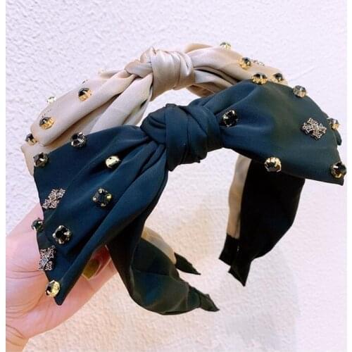 Gorgeous retro style hairbands baroque big bow rhinestone ornaments party hair hoop