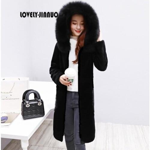 2021 Rabbit Fur Hooded with fox fur collar hat whole leather rabbit fur coat women jacket new custom size free shipping JN509