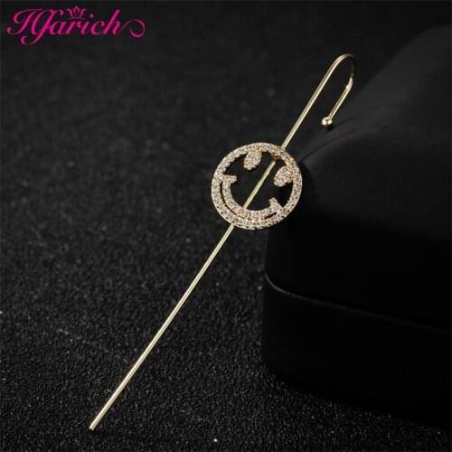 Fashion Cute Smile Face Ear Wrap Crawler Hook Earring For Women Luxury Gem Zircon Stone Ear Piercing Climber Earrings Jewelry