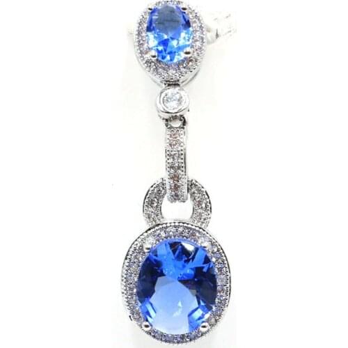 39x12mm Romantic Rich Blue Violet Tanzanite Natural White CZ Gift For Womans 925 Silver Pendant
