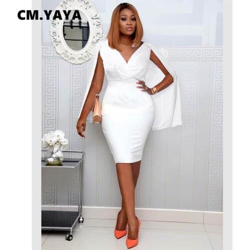 CM.YAYA Women Mini Dress Cloak Beading Bodycon Vestidos Mujer Elegant Party Dresses Sexy Night Clubwear Fashion Outfit Autumn