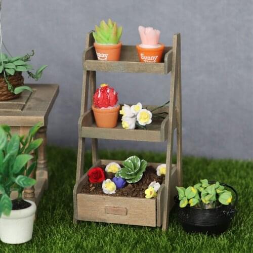 1:12 Dollhouse Miniature Wooden 3 Layer Display Stand Shelf with Drawer