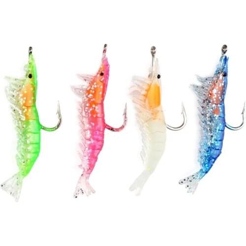 1/3PCS 3g-60mm 4 colors Luminous Shrimp Squid Night Fishing Squid Jigs Lure Bass soft Bait Fish Tackle Equipment Accessories