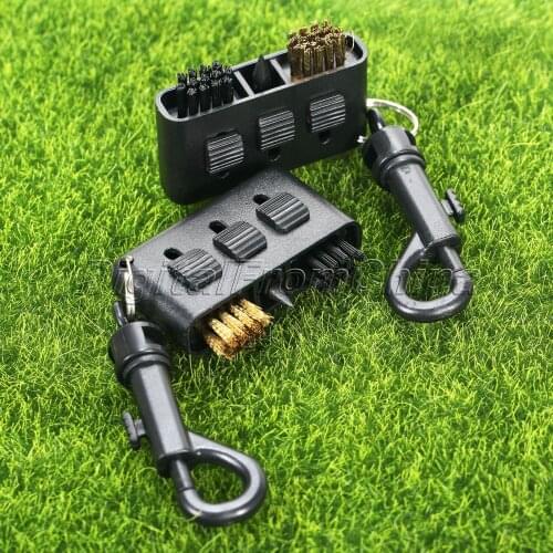 1Pc Black 3-in-1 Golf Club Cleaning Brush Groove Putter Wedge Ball Shoe Cleaner Tool Golf Training Aids Accessories Brass+Nylon