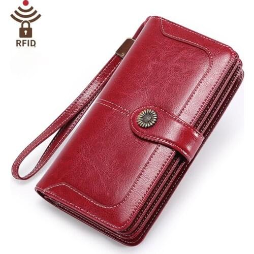 2021 new ladies wallet wax oil leather wallet ladies long leather clutch wallet card holder