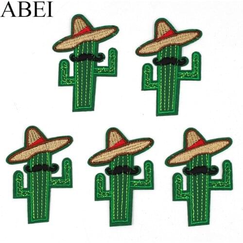 10pcs/lot Diy Cactus With Hat Beard Embroidered patches Iron On Clothes Jeans Bags Stickers Sewing Fabric Appliques Coats Badge