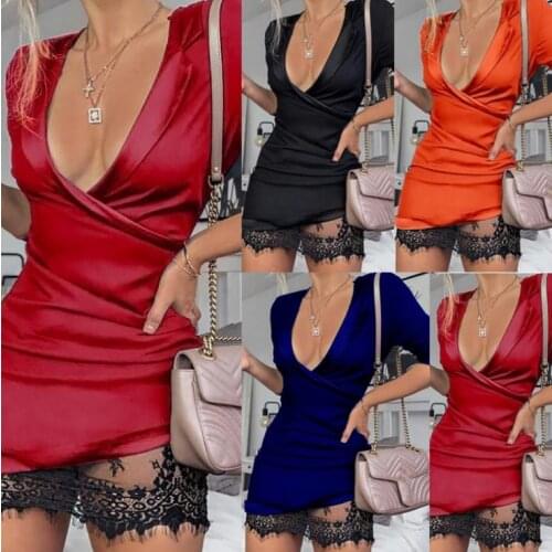 BKLD Vintage Lace Patchwork Dress Bodycon Womens Sexy Deep V-neck Long Sleeve Irregular Hem Wrap Party Mini Vestidos 2019 Autumn