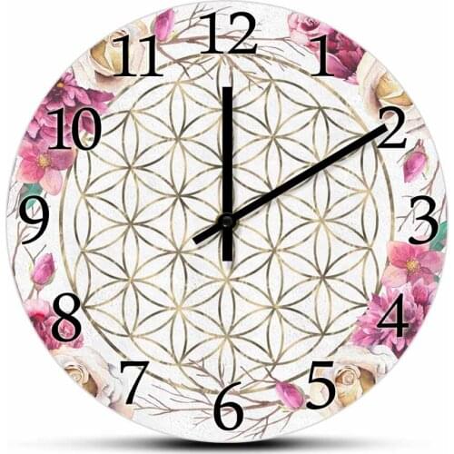 Flower of Life Silent Movement Wall Clock For Bedroom Healing Symbol Mediation Home Decor Clock Watch Sacred Geometry Timepieces
