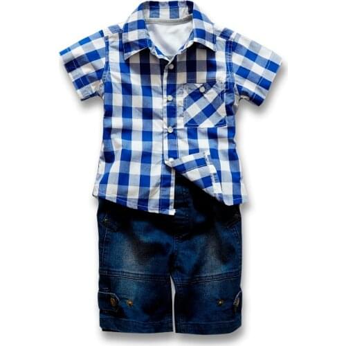 Thanksgiving outfits clothes for kids boys 3 years baby boy dress suit cheap newborn clothing Plaid Shirt +short 3 piece set