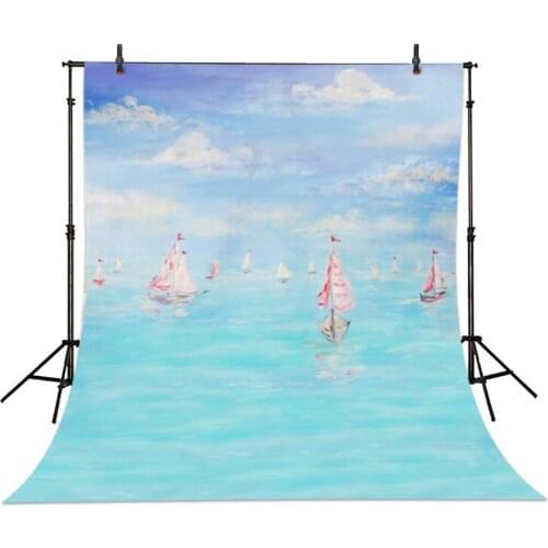 Blue Sea White Cloud with Small Sailing Newborn Baby Photography Backdrops Children Background Cloth for Photo Studio Baby Prop