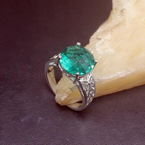 Gemstonefactory Jewelry Big Promotion Single Unique 925 Silver Green Topaz Lovely New Women Men Gifts Rings 9# 20213153