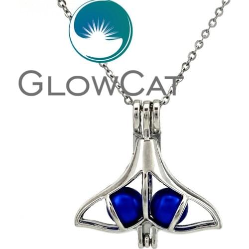 GLOWCAT KK685 Mermaid Tail Beads Cage Locket Pendant Perfume Essential Oil Diffuser Pearl Cage Necklace Kids Girl Friend Gift