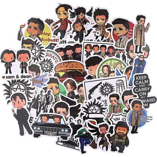 JF938 40pcs/set Classic TV Show Supernatural Stickers Waterproof PVC Skateboard Luggage Snowboard Water Bottle Cartoon Stickers