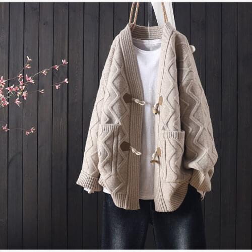 Autumn and winter new sweater cardigan women loose Korean style horn buckle all-match thick coat women