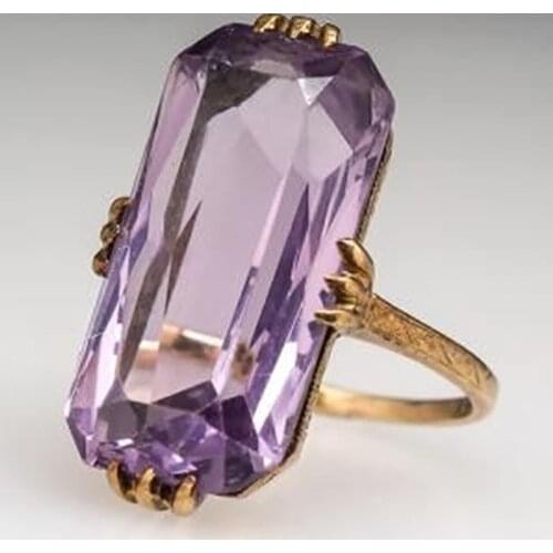 Huitan Long Shape Acrylic Purple Stone Rings for Women Fashion Bridal Wedding Party Ring Elegant Lady Accessories Trendy Jewelry