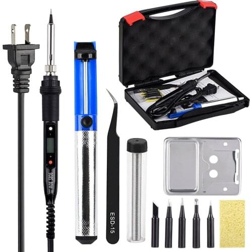 JCD soldering iron kit LCD Adjustable Temperature 110V 220V 80W soldering Rework tools solder iron tips wires Pump Heater stand