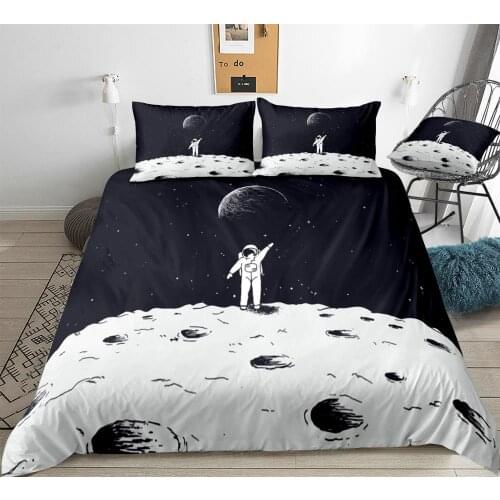 Astronaut Duvet Cover Set Black White Bedding Set Moon Space Bed Linen Space Flight Theme Bedclothes Teens Home Textile Bed Set