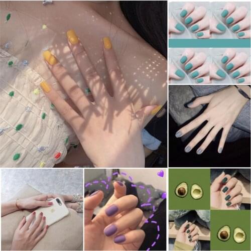 Hot selling ! Multiple diferent matte pure color false nails Cute summer fake nails Japanese short size lady full nail tips