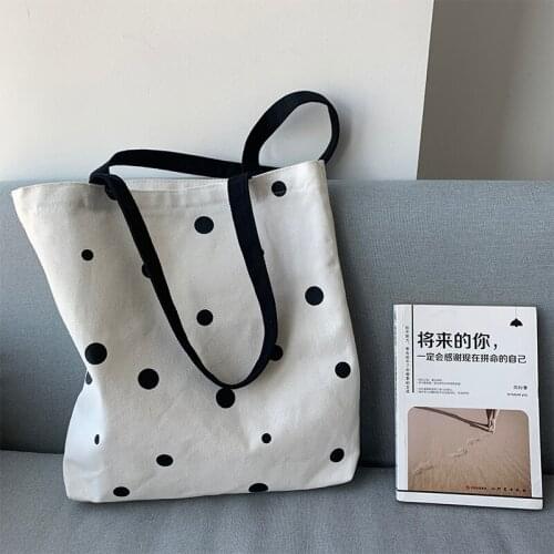 Korea ins Ulzzang sweet polka dot canvas bag casual female chic Vintage fashion new cute college large-capacity shoulder bags