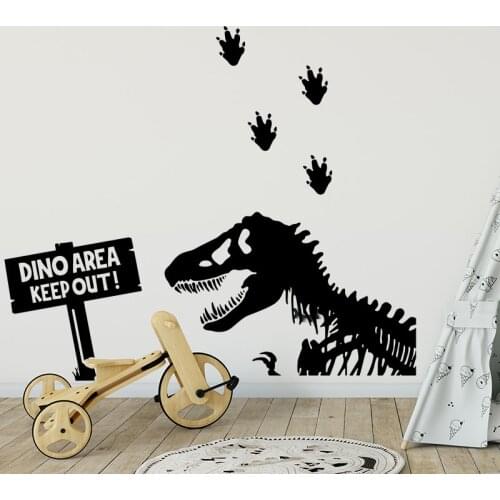 Cartoon Dinosaur Skeleton Footprints Wall Sticker Jurassic Park Funny Quote Animal Dino Wall Decal Kids Room Bedroom Vinyl Deco