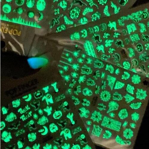 Halloween Nail Decal Sticker 10X8cm Halloween Luminous Nail Art Stickers,Glow In The Dark Self-Adhesive 1/12Pcs Nail Art Sticker