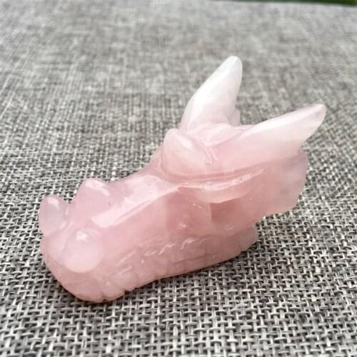 Natural rose quartz hand carved dragon skull crystal reiki healing