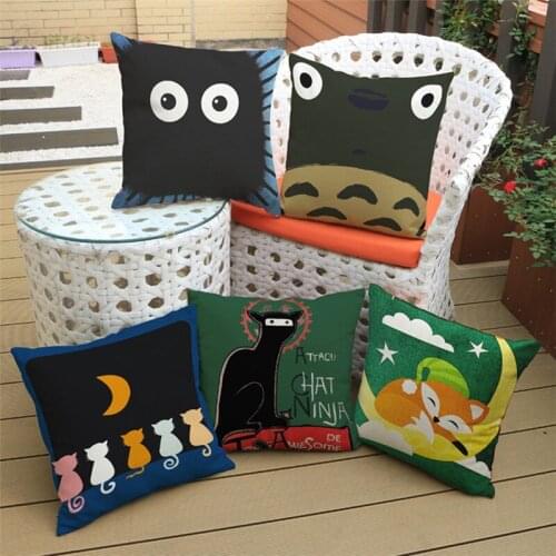 Nordic Children Cartoon Animal Cute Cat Fox Cushion Linen Pillowcase Kids Nursery Art Room Decorative Throw Pillows almofadas