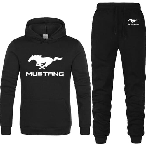 2021NEW Hoodies Men Mustang Car Logo Printed unisex Sweatshirt Fashion Men Hoodie Casual Fleece Hoodies Pants Suit 2Pcs