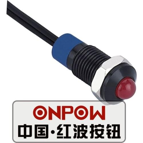 ONPOW 8mm Dot illuminated Black plated brass Signal lamp with wires, indicator lamp, indicator light (GQ8G-D/R/6V/A-Y) CE,RoHS