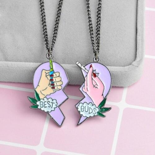 2 Pcs/set Necklace Broken Heart Puzzle Pendant Hands With Lighter And Cigarette Pattern Pendant For Couples And Sisters-372790