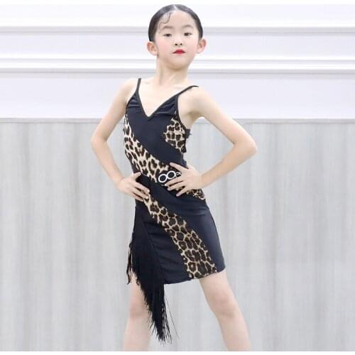 Fringe Dress For Girls Salsa Dress Leopard Latin Practice Wear Dancer Outfit Stage Costume Designer Clothes Tap Dancewear DL7681