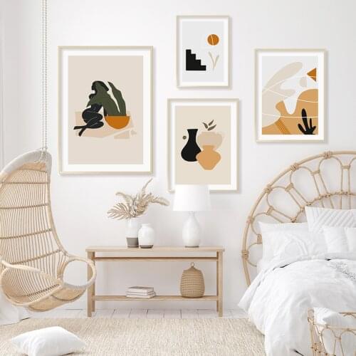 Bohemia Poster Natural Tropical Leaves Vase Canvas Painting Abstract Female Wall Art Picture for Living Room Home Interior Decor