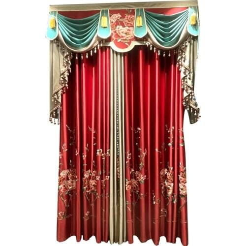 Luxury Floral Embroidered Silk-like Curtains for Living Room Chinese Style High Quality Palace Wedding Red Curtain Eco-Friendly