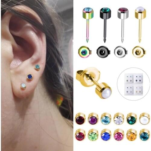 Ear Stud Earrings Piercing for Women CZ Gem Helix Tragus Cartilage Studs Birthstone Professional for Earring Gun Jewelry 20G