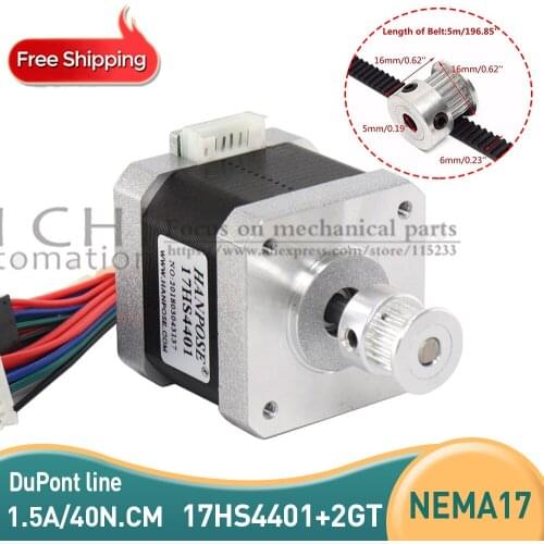 1pcs Nema17 Stepper Motor 42motor 1.7A 17HS4401 4-lead with 1pcs 20tooth Aluminum Parts 2GT Synchronous Wheel for 3D printer