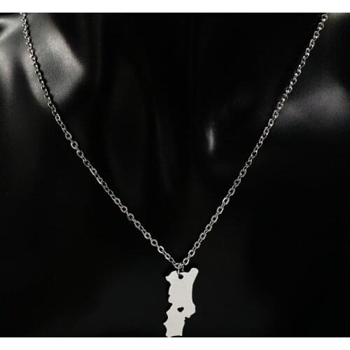 Portugal Map Statement Necklaces For Women/Men Fashion Silver Color Stainless Steel Chain Necklace Jewelry bijoux N166281B