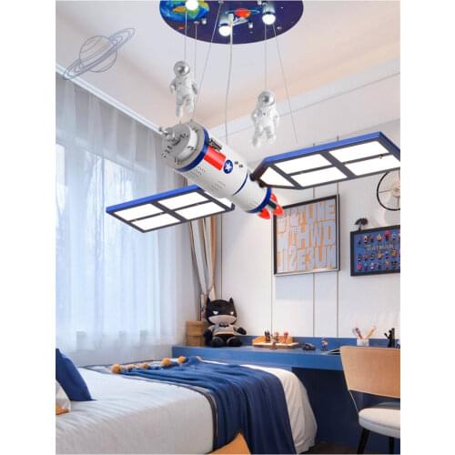 Childrens room Space satellite led chandelier remote control lighting fixture for kids bedroom nursery cartoon hanging lamp