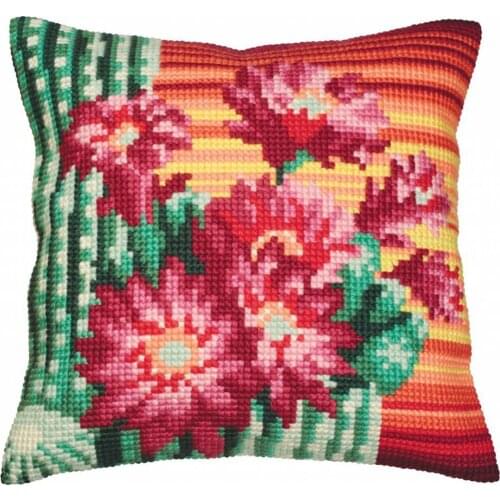 Cross Stitch Cushion Front Flowers Sunset Needlepoint Kits Printed Canvas Chunky Yarn Cross-stitch Pillow Case Hobby & Crafts