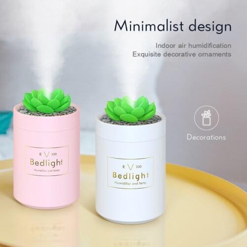 USB Aroma Humidifier Ultrasonic Succulent Plants Air Humidifier Aromatherapy Oil Diffuser Mini LED Night Light Air Fogger