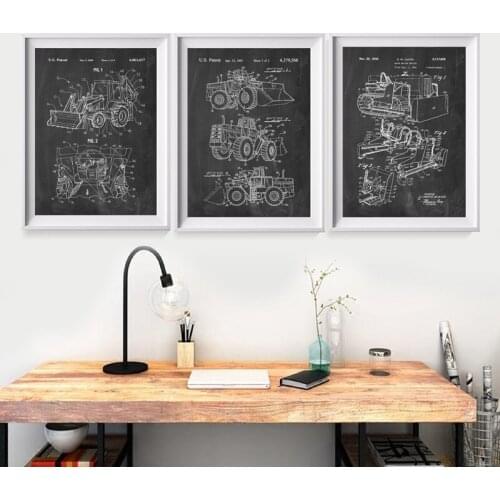 Vintage Construction Vehicle Art Canvas Painting Bulldozer Excavator Patent Posters and Prints Boys Bedroom Wall Art Decor