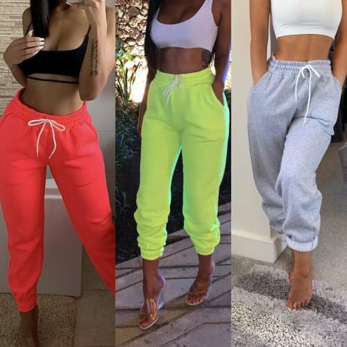 Women Sport Sweatpants Yoga Pants Stretch Solid Female Drawstring Joggers Pants High Waist Running Gym Pants Sportswear