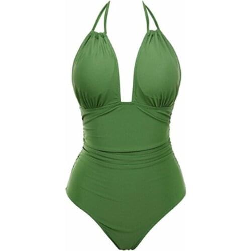 Ladies One-Piece Swimsuit Solid Color Sling Strap Swimsuit Bikini