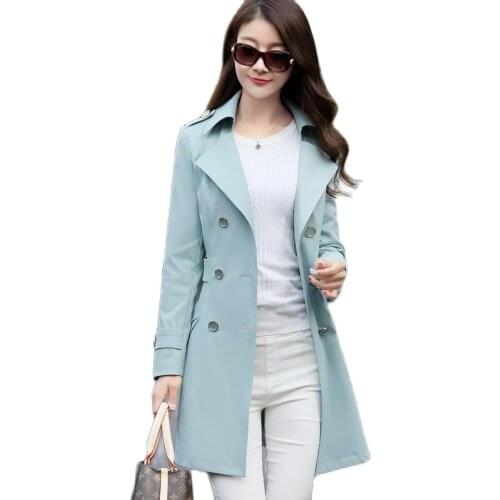 Plus Size Womens Trench Coat Mid-Length 2021 Spring New Lady Coat Slim Overcoat Autumn Vintage Double-Breasted Female Outerwear