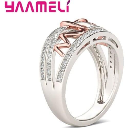 Fashion Crystal Heart Shaped Wedding Rings 925 Sterling Silver Womens Zircon Engagement/Wedding Party Statement Rings Jewelry
