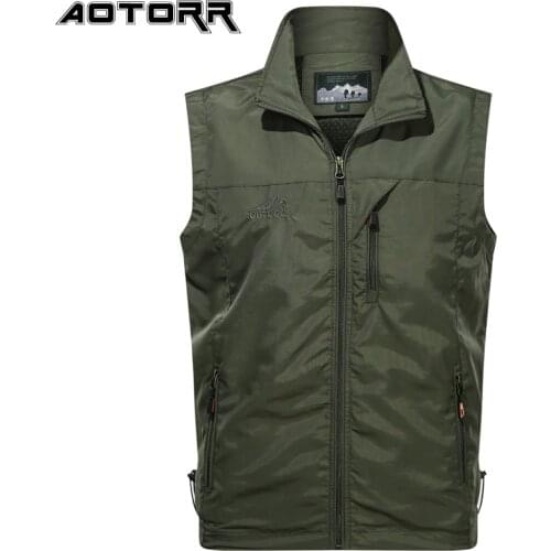2021 Spring and Summer New Men Thin Jacket Outdoor Sports Quick Drying Vest Coat Mens Casual Multi Pocket Cargo Vest Jacket