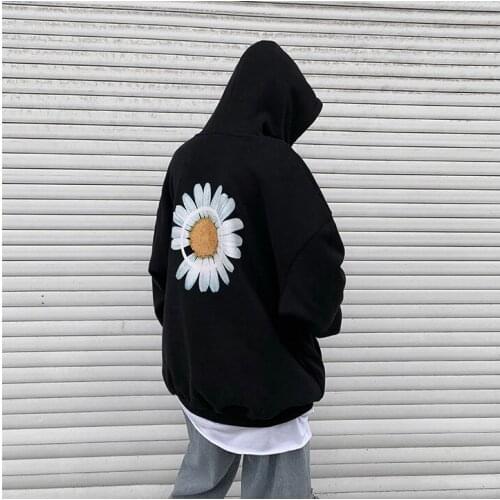2021 New Arrival Men Hoodies Fleece Thick Sweatshirts Autumn Oversized Print Casual Flower Hooded