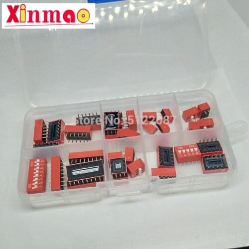 35PCS/LOT Dip Switch Kit In Box 1 2 3 4 5 6 8 Way 2.54mm Toggle Switch Red Snap Switches Mixed Kit Each 5PCS Combination Set